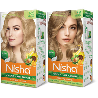                       Nisha Cream Hair Color Rich Bright Long Lasting Hair Colouring For Ultra Soft Deep Shine Grey Coverage Conditioning With Natural Herbs , Ultra Blonde & Light Blonde                                              
