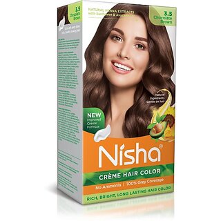                       Nisha cream permanent hair color superior quality no ammonia cream formula permanent Fashion Highlights and rich bright long-lasting colour Chocolate Brown (pack of 1) , CHOCOLATE BROWN 3.5                                              