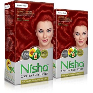                       Nisha cream permanent hair color superior quality permanent Fashion Highlights and rich bright long-lasting colour Flame Red (pack of 2) , FLAME RED                                              