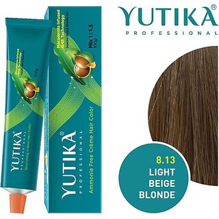                       Yutika Professional Creme Hair Color , Light Beige Blonde 8.13                                              