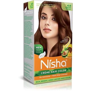                       Nisha cream permanent hair color superior quality no ammonia cream formula permanent Fashion Highlights and rich bright long-lasting colour Natural Brown (pack of 1) , NATURAL BROWN 4                                              