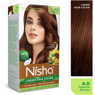 Nisha cream permanent hair color superior quality no ammonia cream formula permanent Fashion Highlights and rich bright long-lasting colour Natural Brown (pack of 1) , NATURAL BROWN 4 Nisha cream permanent hair color superior quality no ammonia cream formula permanent Fashion Highlights and rich bright long-lasting colour Natural Brown (pack of 1) , NATURAL BROWN 4