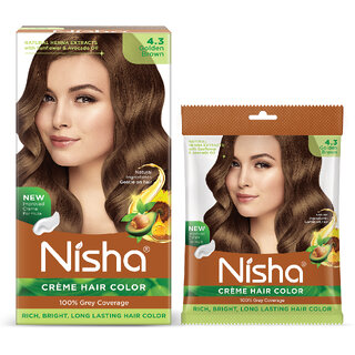 Nisha Color Combo Pack of Golden Brown 120gm Jumbo + 40gm Sachet Pack , 4.3 Golden Brown Nisha Color Combo Pack of Golden Brown 120gm Jumbo + 40gm Sachet Pack , 4.3 Golden Brown
