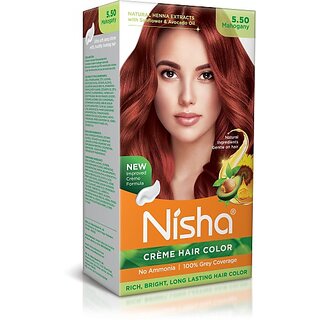                       Nisha Creme Hair Colour 5.5 MAHOGANY (Pack of 1) , Mahogany                                              