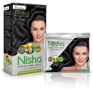                       Nisha Color Combo Pack of Natural Black 120gm Jumbo + 40gm Sachet Pack , 1.0 Natural Black                                              