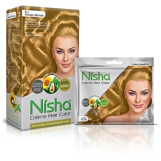                       Nisha Color Combo Pack of Golden Blonde 150gm Jumbo + 40gm Sachet Pack , 8.1 Golden Blonde                                              