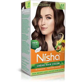                       Nisha cream permanent hair color superior quality no ammonia cream formula permanent Fashion Highlights and rich bright long-lasting colour Dark Brown (pack of 1) , DARK BROWN 3                                              