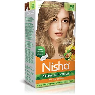                       Nisha Cream Hair Color Rich Bright Long Lasting Hair Colouring For Ultra Soft Deep Shine 100% Grey Coverage Light Blonde (Pack of 1) , Light Blonde                                              