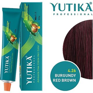                       Yutika Professional Creme Hair Color , Burgundy Red Brown 4.26                                              