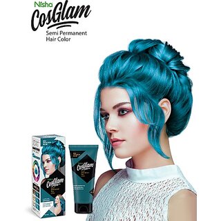                       Nisha Cosglam Semi Permanent Hair Color, #52 Peacock Blue , 52 Peacock Blue                                              