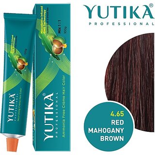                       Yutika Professional Creme Hair Color , Red Mahogany Brown 4.65                                              