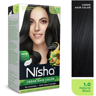 Nisha Creme Hair Color Rich Bright Long-Lasting Natural Henna Extract , NATURAL BLACK 1