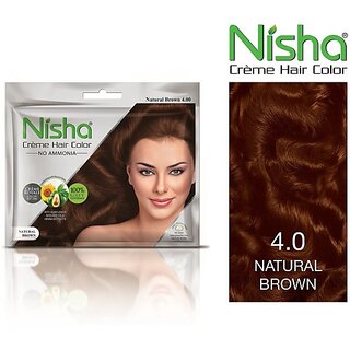                       Nisha Permanent Creme Hair Color No Ammonia (20gm+20ml each Pack) , Natural Brown                                              
