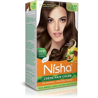                       Nisha Cream Hair Color Rich Bright Long Lasting Hair Colouring For Ultra Soft Deep Shine 100% Grey Coverage Chocolate Blonde Pack of 1 , Chocolate Blonde                                              