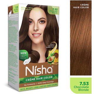 Nisha Cream Hair Color Rich Bright Long Lasting Hair Colouring For Ultra Soft Deep Shine 100% Grey Coverage Chocolate Blonde Pack of 1 , Chocolate Blonde Nisha Cream Hair Color Rich Bright Long Lasting Hair Colouring For Ultra Soft Deep Shine 100% Grey Coverage Chocolate Blonde Pack of 1 , Chocolate Blonde