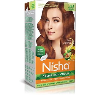                      Nisha cream permanent hair color superior quality no ammonia cream formula permanent Fashion Highlights and rich bright long-lasting colour Golden Brown (pack of 1) , GOLDEN BROWN 4.3                                              