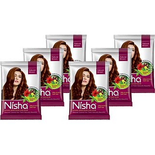                       Nisha Henna Based Hair Color 30 gm (Pack OF 6 Pouch) , Natural Brown                                              