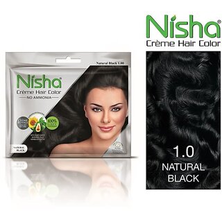                       Nisha Permanent Creme Hair Color No Ammonia (20gm+20ml each Pack) , Natural Black                                              