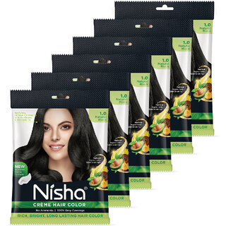                       Nisha Permanent Creme Hair Color No Ammonia (20gm+20ml each Pack) , Natural Black                                              