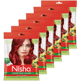 Nisha creme Permanent hair color with sunflower avocado oil & henna extracts 100% grey coverage ultra-soft deep shine (20 GM + 20 ML) , FLAME RED Nisha creme Permanent hair color with sunflower avocado oil & henna extracts 100% grey coverage ultra-soft deep shine (20 GM + 20 ML) , FLAME RED
