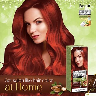                       Neeta Professional Fashion Color Kit Permanent Hair Color Copper Red 5.64 Pack Of 1 , Copper Red                                              