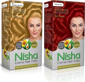 Nisha Pack Golden Blonde & Flame Red (60gm + 90ml + 18ml Conditioner) , 8.1 Golden Blonde + Flame Red