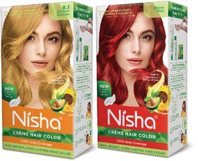 Nisha Pack Golden Blonde & Flame Red (60gm + 90ml + 18ml Conditioner) , 8.1 Golden Blonde + Flame Red