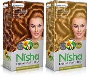 Nisha Pack Golden Blonde & Honey Blonde (60gm + 90ml + 18ml Conditioner) , 8.1 Golden Blonde + 7.3 Honey Blonde