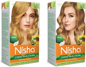 Nisha Pack Golden Blonde & Honey Blonde (60gm + 90ml + 18ml Conditioner) , 8.1 Golden Blonde + 7.3 Honey Blonde