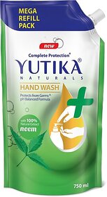 Yutika Naturals Hand Wash Complete Protection 100% Natural Extract for Hand Hygiene Protect from Germs pH Balanced Formula Neem 750ml Pack of 1 Hand Wash Refill Pouch (750 ml)