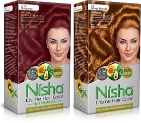 Nisha Pack 3. Honey Blonde (60gm + 90ml + 18ml Conditioner) , 3.16 Burgundy + 7.3 Honey Blonde