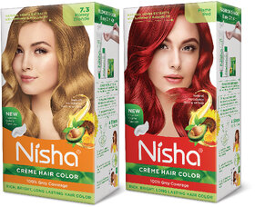 Nisha Pack Honey Blonde & Flame Red (60gm + 90ml + 18ml Conditioner) , 7.3 Honey Blonde + Flame Red