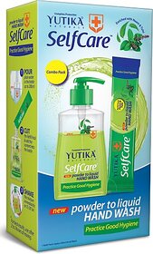 Yutika Naturals Complete Protection Selfcare Powder to Liquid Hand Wash Refill + Empty Bottle 10 Sachets 10gm each Hand Wash Bottle + Refill (10 x 20 ml)