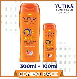 Yutika Sunscreen Lotion Sun Care Combo Pack 300ml & 100ml, - SPF 30 with UVA & UVB Protection PA+++ (400 ml)
