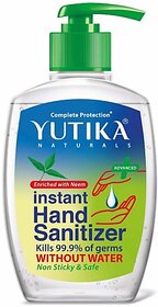 Yutika Naturals Complete Protection Instant  Kills 99.9% Of Germs Without Water Non Sticky & Safe Enriched With Neem Hand Sanitizer Pump Dispenser (200 ml)