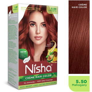                       Nisha cream permanent hair color superior quality no ammonia cream formula permanent Fashion Highlights and rich bright long-lasting colour Mahogany (pack of 1) , MAHOGANY 5.5                                              