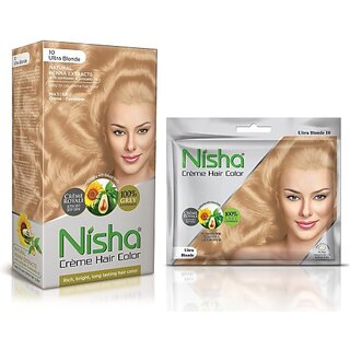                       Nisha Cream Hair Color Rich Bright Long Lasting Hair Colouring For Ultra Soft Deep Shine Grey Coverage Conditioning With Natural Herbs , Ultra Blonde                                              