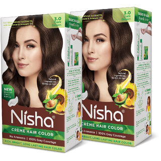 Nisha Creme Hair Color Combo Set Natural Black And 3.0 Dark Brown (60gm + 60ml + 18ml Conditioner) , 3.0 Dark Brown Nisha Creme Hair Color Combo Set Natural Black And 3.0 Dark Brown (60gm + 60ml + 18ml Conditioner) , 3.0 Dark Brown