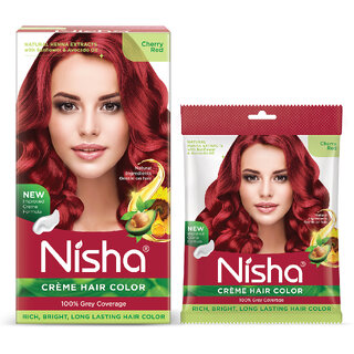 Nisha Cream Hair Color Rich Bright Long Lasting Hair Colouring For Ultra Soft Deep Shine Grey Coverage Conditioning With Natural Herbs , Cherry Red Nisha Cream Hair Color Rich Bright Long Lasting Hair Colouring For Ultra Soft Deep Shine Grey Coverage Conditioning With Natural Herbs , Cherry Red