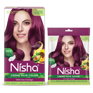 Nisha Cream Hair Color Rich Bright Long Lasting Hair Colouring For Ultra Soft Deep Shine Grey Coverage Conditioning With Natural Herbs , Wine Burgundy Nisha Cream Hair Color Rich Bright Long Lasting Hair Colouring For Ultra Soft Deep Shine Grey Coverage Conditioning With Natural Herbs , Wine Burgundy