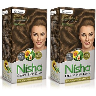                       Nisha Cream Hair Color Rich Bright Long Lasting Hair Colouring For Ultra Soft Deep Shine 100% Grey Coverage Dark Blonde (Pack of 2) , Dark Blonde                                              