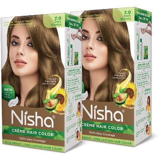 Nisha Cream Hair Color Rich Bright Long Lasting Hair Colouring For Ultra Soft Deep Shine 100% Grey Coverage Dark Blonde (Pack of 2) , Dark Blonde Nisha Cream Hair Color Rich Bright Long Lasting Hair Colouring For Ultra Soft Deep Shine 100% Grey Coverage Dark Blonde (Pack of 2) , Dark Blonde