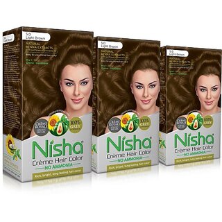                       Nisha cream permanent hair color superior quality no ammonia cream formula permanent Fashion Highlights and rich bright long-lasting colour Light Brown (pack of 3) , LIGHT BROWN 5                                              