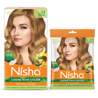                       Nisha Color Combo Pack of Honey Blonde 150gm Jumbo + 40gm Sachet Pack , 7.3 Honey Blonde                                              