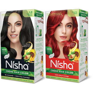 Nisha Creme Hair Color Combo Set Natural Black And Flame Red , Flame Red, black Nisha Creme Hair Color Combo Set Natural Black And Flame Red , Flame Red, black