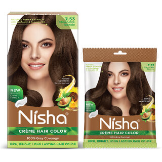                       Nisha Cream Hair Color Rich Bright Long Lasting Hair Colouring For Ultra Soft Deep Shine Grey Coverage Conditioning With Natural Herbs , Chocolate Blonde                                              