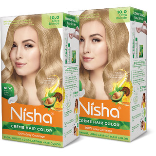 Nisha Cream Hair Color Rich Bright Long Lasting Hair Colouring For Ultra Soft Deep Shine 100% Grey Coverage Ultra Blonde (Pack of 2) , Ultra Blonde Nisha Cream Hair Color Rich Bright Long Lasting Hair Colouring For Ultra Soft Deep Shine 100% Grey Coverage Ultra Blonde (Pack of 2) , Ultra Blonde