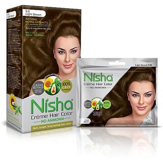 Nisha Color Combo Pack of Light Brown 120gm Jumbo + 40gm Sachet Pack , 5.0 Light Brown Nisha Color Combo Pack of Light Brown 120gm Jumbo + 40gm Sachet Pack , 5.0 Light Brown