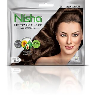                       Nisha Cream Hair Color Rich Bright Long Lasting Hair Colouring For Ultra Soft Deep Shine Grey Coverage Conditioning With Natural Herbs , Chocolate Blonde                                              