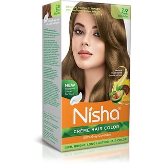                       Nisha Cream Hair Color Rich Bright Long Lasting Hair Colouring For Ultra Soft Deep Shine 100% Grey Coverage Dark Blonde (Pack of 1) , Dark Blonde                                              